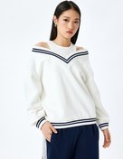 Resim Şardonlu Biyeli Oversize V Yaka Atlet Detaylı Sweatshirt 