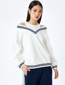 Resim Şardonlu Biyeli Oversize V Yaka Atlet Detaylı Sweatshirt 
