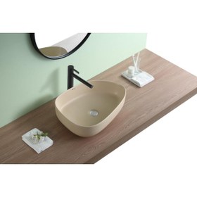 Resim PUROSER Troya Matt Beige Tezgah Üstü Seramik Lavabo 
