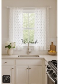 Resim Tül Perde Foldet Carla Model Püsküllü Tül Keten Zemin Ekru 