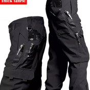 Resim 1 Adet Erkek Taktiksel Kargo Pantolon, 240G Kalın Esnek Kumaş, Çok Cepli, Tek Renk, İnşaat İşçileri ve Elektrikçiler İçin Dayanıklı, Tüm Mevsimlere Uygun Outdoor Yürüyüş 