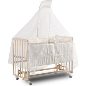 Resim Sallanır Anne Yanı Doğal Ahşap Beşik Ve Uyku Seti - 60x120 Cm Çok Renkli 