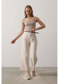 Resim Defymoda Kemer Pens Detaylı Pantolon - Bej Bej 