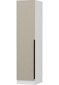 Resim Minar Kale 1 Kapaklı Dolap Çizgili Mebran 190cm - Beyaz/kumtaşı - Raflı Çok Renkli 