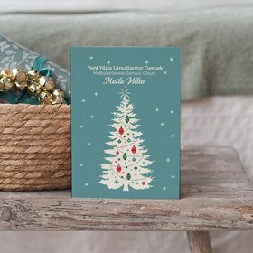 Resim Yılbaşı Çam Ağacı Mesajlı Kişiye Özel Kartpostal 
