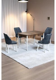 Resim Florn Ceviz 80 X 132 Açılabilen Mdf Masa Metal Ayaklı Mutfak Masası Takımı 4 Kot Füme Sandalye Füme 