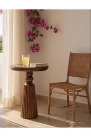 Resim ASELYA HOME Doğal Ahşap Tekli Mantar Yan Sehpa Modern Fiskos Çiçeklik 50cm 