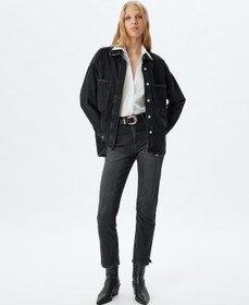 Resim Koton Yüksek Bel Kot Pantolon Slim Fit Düz Paça Düğmeli Pamuklu - Slim Straight Fit Jean Siyah 5wal40053md Siyah 