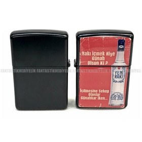 Resim Rakı İçmek Niye Günah Mat Siyah Kapaklı Benzinli Çakmak 