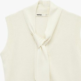 Resim Koton V Yaka Fular Detaylı Triko Süveter Ekru 6sak20038ht Ekru 