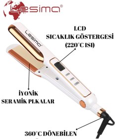 Resim Lesima Ls-207 Seramik Saç Düzleştirici Dijital Led Isı Ayarlı Düzleştirici 