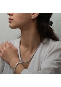 Resim Gümüş 2.5 Mm Beyaz Taşlı Su Yolu Kadın Set Çok Renkli 
