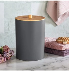 Resim Bersachef Limpia Bambu Desenli 5'li Banyo Seti Çöp Kovası Sıvı Sabunluk Diş Fırçalık Kutusu Banyo Seti Gri 