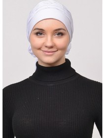 Resim Altobeh Pileli İncili Nervür Tesettür Bone - Beyaz Çok Renkli 