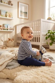 Resim Miespiga Unisex Bebek Lacivert Çizgili Pijama Takımı 