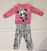 Resim Kız Bebek Panda Baskılı İkili Takım Açık Gri - Pembe 