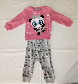 Resim Kız Bebek Panda Baskılı İkili Takım Açık Gri - Pembe 