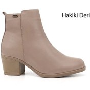 Resim Gönderi R Bej Fermuarlı Kalın Topuklu Hakiki Deri Bot Bej 