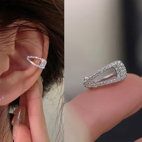 Resim 1 Adet Deliksiz Oval Kulak Kelepçesi ve Parıldayan Yapay Taşlı, Kadınlar için Punk Geometrik Klips Küpeler - Günlük Kullanım, Partiler & Noel Hediyeleri için Şık & Cesur Alaşım Takı, Parti Aksesuarları | Moda Aksesuar | Delme Gerektirmeyen Tasarım, Yenilikçi Küpeler 