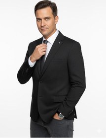 Resim Plus Scorpion Erkek Bej Slim Fit Blazer Ceket Çizgili Dokulu Kumaş Çift Düğmeli Siyah 
