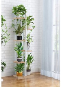 Resim Çiçeklik 6 Bölmeli Raf Metal Çerçeveli Ahşap 