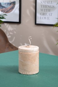 Resim MIARIK DESIGN & DEKORASYON Dekoratif Bej Mermer Pamukluk Gümüş Sılver Kuğu Detaylı 