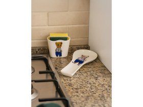 Resim PremiumPort El Yapımı Ayıcıklı Seramik Mutfak Seti, Süngerlik, Kaşıklık ve Kepçe Altlığı 