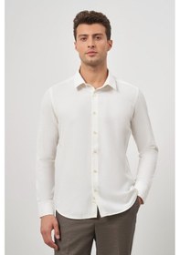 Resim İmza Açık Krem Uzun Kol Kendinden Desenli Armürlü 041 Sert Yaka Classic Comfort Fit Gömlek 1004245154 Açık Krem 