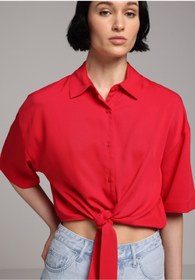 Resim Colin's Fashion Fit Shirt Neck Düz Kadın Kirmizi Kısa Kol Gömlek 
