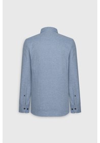 Resim Erkek Mavı Slim Fit Dar Kesim Klasik Yaka Flanel Gömlek Mavı 