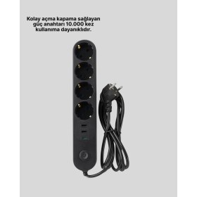 Resim Rivera Tech Rvrtch Akıllı Akım Dengelemeli 4’lü Çoklu Priz Type-C ve USB Çıkışlı 