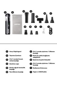 Resim Kortec Profesyonel 22500 Pa 120 W Güçlü Toz Işıklı Portatif Üflemeli Sessiz (88 dB) Araç Süpürgesi 
