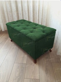 Resim Lüks Sandıklı Kapitoneli Ayakucu Puf Bench 110 Cm Ceviz Ayak Yeşil 