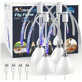 Resim Xuweiwei Beyaz 4 Adet Sinek Kovucu Fan Seti Usb Sarj Edilebilir Tasinabilir Abs Malzeme Yumusak Bicak Teknolojisi Ev Piknik Barbeku Icin 