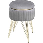 Resim Sare Home Bianco Metal Ayaklı Sehpalı Puf Altın Gümüş Gri (GOLD SİLVER GRAY) 