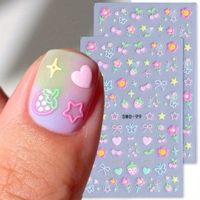 Resim 2 Sayfa Tatlı Eleman 3D Mat Tırnak Sanatı Çıkartmaları - Kawaii Kiraz Çilek Yıldız Kalp Kelebek Çiçek Desenleri, Kadınlar ve Kızlar için Kendinden Yapışkanlı Plastik Süslemeler, Y2K Tarzı Manikür & Pedikür Dekorasyonları, Kolay Uygulanabilir Çıkartmalar 