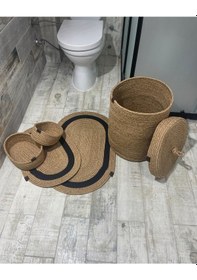 Resim Jüt Hasır 5li Banyo Seti - Siyah Çizgili Siyah 