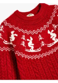 Resim Koton Triko Kazak Kayak Desenli Uzun Kollu Yuvarlak Yaka Kırmızı 5wkg90106at Kırmızı 