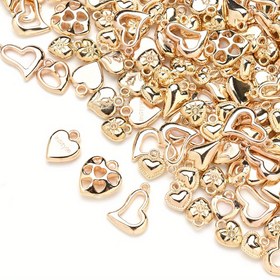 Resim 60-100 adet Altın Plastik CCB Kolyeler - Kalp, Pati Baskı, DIY Takı Yapımı, Anahtarlık, Telefon Zinciri ve Daha Fazlası İçin Çiçek Desenleri - El Sanatları Tutkunları İçin İdeal Hediye, El Sanatları Takı Yapımı | Çok Yönlü Kolye Kullanımları | Dayanıklı Plastik 