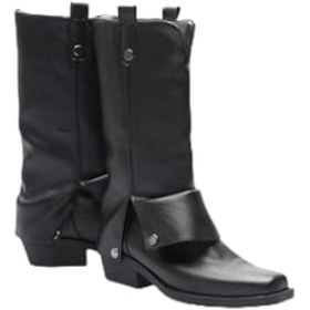 Resim Kadın Deri Kovboy Çizme Küt Burunlu Körüklü Kahve Texara 