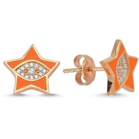 Resim Genel Markalar 925 Ayar Gümüş Neon Flash Star Gümüş Küpe - Turuncu - Standart 