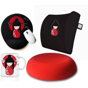 Resim AVANTAJLI 4'LÜ OFİS SETİ: Visco Bel Destek Yastığı & Oturma Minderi & Mousepad & Kupa - Geisha - EVET 