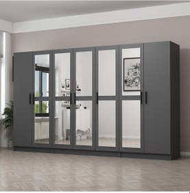 Resim Minar Mobilya Minar Kale 7 Kapaklı 5 Aynalı 2 Çekmeceli Gardırop Antrasit 