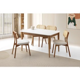 Resim Fidan Ahşap Salon Yemek Masa Sandalye Takımı 4 Paris Sandalyeli Ortadan Açılır Büyüyen 90x140cm Ekru-naturel 