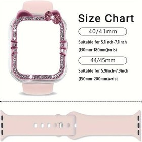 Resim Gateesat Kt Kedi Desenli 2'li İwatch Kılıf Seti, 41mm Seri 7/8/9 İçin Parlak Elmas Kaplama Ve Cam Ekran Koruyucu 