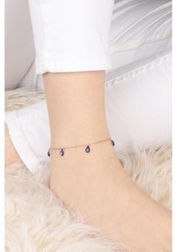 Resim Mineli Nazar Boncuğu Gümüş Halhal 