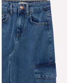 Resim DeFacto Kız Çocuk Wide Leg Kargo Geniş Bol Paça Pamuklu Jean Pantolon D7091A825SMNM39 Mavi 