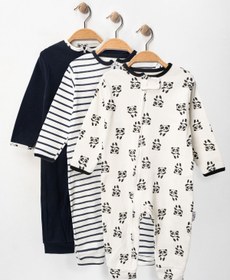 Resim Mıdırık Panda Çizgili Fermuarlı 3lü Tulum Set 9-12-18 Ay Uyku Tulumu Seti 