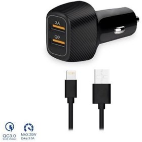 Resim KOİ TECH Araç Içi Çakmaklık 2xusb Girişli 3.0 Çıkış Pd 20 Watt Lightning Kablolu 