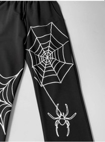 Resim İki İplik Kumaş Örümcek Baskılı Esofman - Siyah Sİyah 